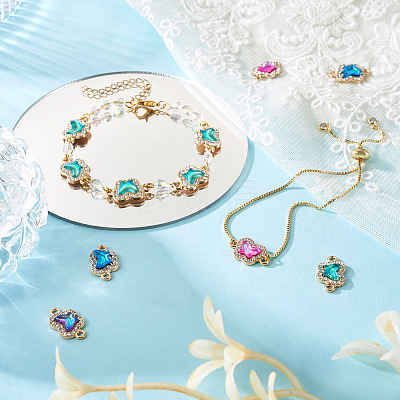 48Pcs 4 Colors Alloy Crystal Rhinestone Connector Charms FIND-SW0001-26-1