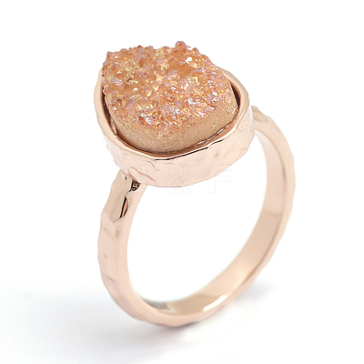Electroplate Natural Druzy Quartz Crystal Finger Rings RJEW-I055-06RG-RS-1