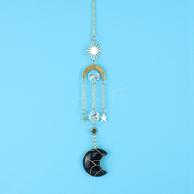 Obsidian Moon Sun Catcher Hanging Ornaments HJEW-PW0002-11D-1