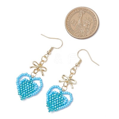 Handmade Glass Seed Beads Heart Dangle Earrings EJEW-MZ00577-02-1