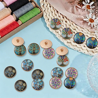 24Pcs 6 Styles 1-Hole Alloy Shank Buttons BUTT-CY0001-44B-1