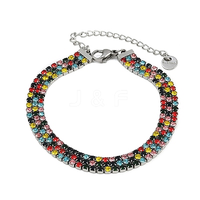 304 Stainless Steel Rhinestone Cup Chain Bracelets for Women BJEW-Z143-23P-01-1