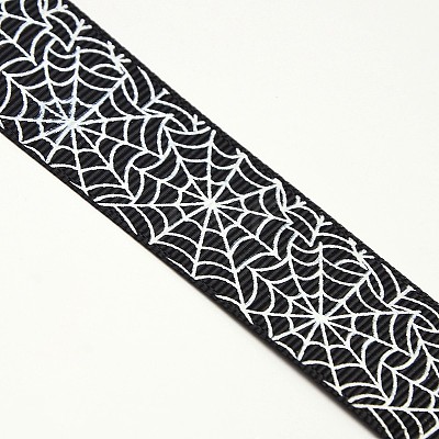 Halloween Ornaments Spider Web Pattern Printed Grosgrain Ribbons SRIB-L005-25mm-02-1