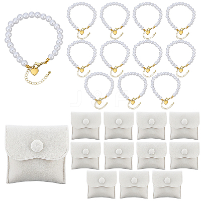 12Pcs Round ABS Plastic Imitation Pearl Bead Bracelets BJEW-OC00004-1