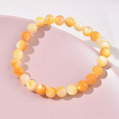 6MM Natural Yellow Shell Round Beaded Stretch Bracelets SH-CBACA76-18B-1