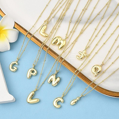 1Pc Initial Letter Brass Pendant Necklaces NJEW-YW0001-24T-1