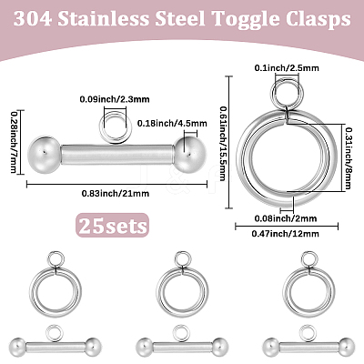 25Pcs 304 Stainless Steel Toggle Clasps STAS-BBC0009-60A-1
