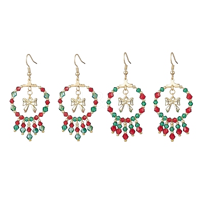 2 Pairs 2 Colors Christmas Themed Handmade Glass Seed Beads Dangle Earrings EJEW-MZ00488-1