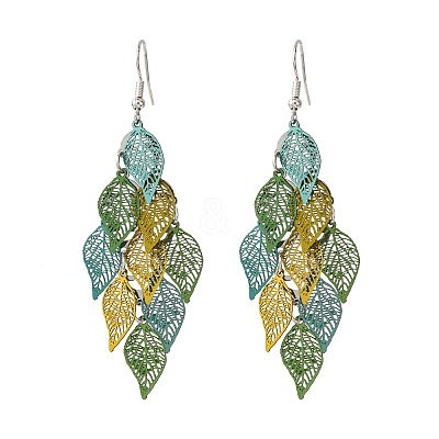 430 Stainless Steel Leaf Dangle Earrings EJEW-A137-10P-01-1