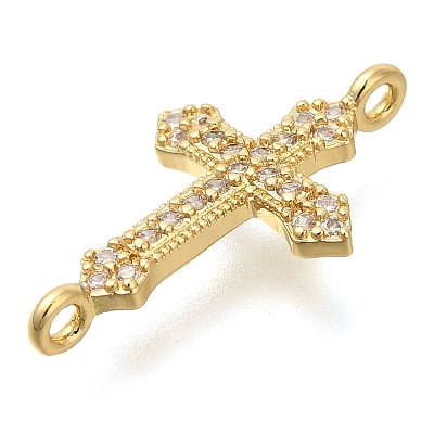 Brass Pave Clear Cubic Zirconia Connector Charms KK-M101-02D-G02-1