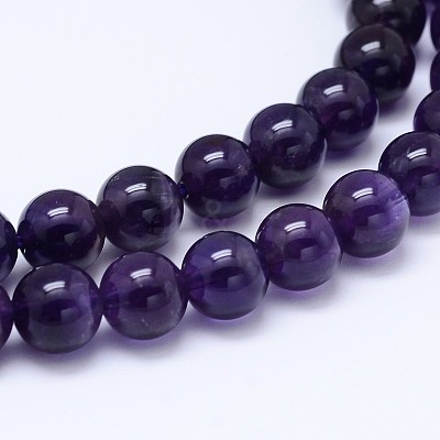 Natural Amethyst Round Bead Strands G-M212-8mm-01C-1