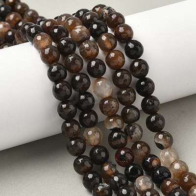 Dyed Natural Agate Faceted Round Beads Strands G-E320E-8mm-14-1