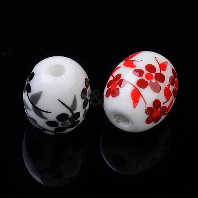 Floral Printed Porcelain Beads X-PORC-S435-M-1