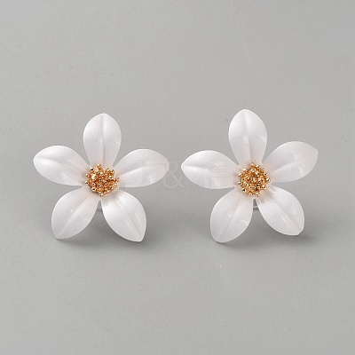 Iron & Alloy Enamel Flower Stud Earrings EJEW-WH0033-57B-1