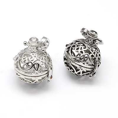 Hollow Snowflake Round Brass Cage Pendants KK-N0092-09M-NR-1