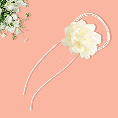 1Pc Retro Cloth Rose Flower Waxed Cord Wrap Choker Necklaces for Women NJEW-CP0001-05C-1