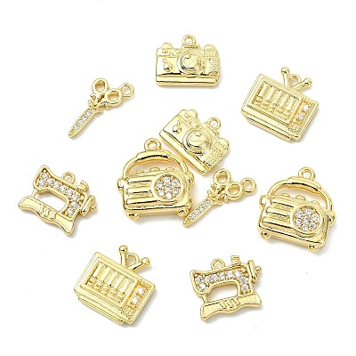 10Pcs 5 Styles Brass Micro Pave Clear Cubic Zirconia Pendants KK-CJ0004-26G-1