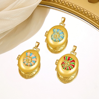 Brass Enamel Locket Pendants KK-F923-03C-G-1
