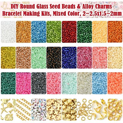 DIY Round Glass Seed Beads & Alloy Charms Bracelet Making Kits DIY-FS0007-19-1