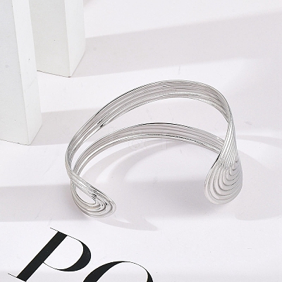 304 Stainless Steel Cuff Bangles for Women BJEW-B108-02P-1