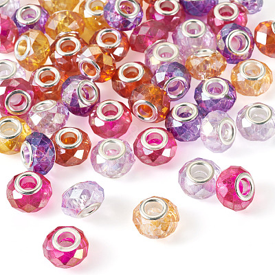 50Pcs 5 Colors Baking Paint Transparent Glass European Beads GPDL-SW0001-01-1