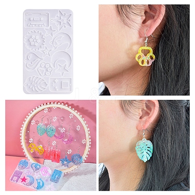 DIY Heart/Moon/Leaf Pendant Silicone Molds X-DIY-A039-05-1