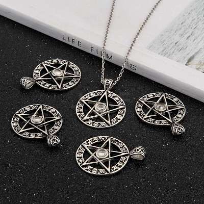 Vintage Men's 304 Stainless Steel Ring with Pentagram Star Pendants STAS-O044-25B-1