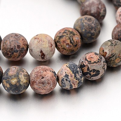 Frosted Round Natural Leopard Skin Jasper Bead Strands G-J338-07-6mm-1