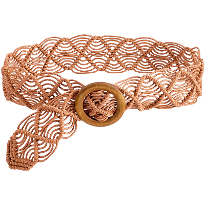 Cloth Woven Rhombus with Wood Chain Belts for Women AJEW-WH20019-125A-1