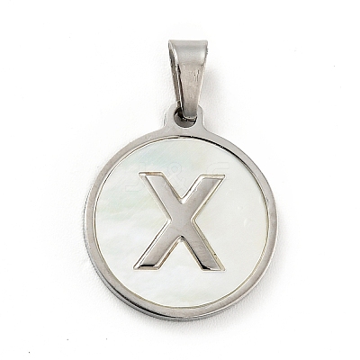 304 Stainless Steel with White Shell Pendants STAS-G268-01X-P-1
