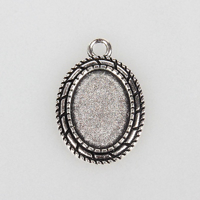 Tibetan Style Alloy Pendant Cabochon Settings X-TIBEP-N003-30AS-1