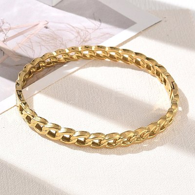 304 Stainless Steel Twisted Chain Hinged Cuff Bangles SA-CBAB92B-11G-1