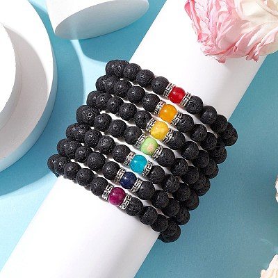 7Pcs Chakra Gemstone Stretch Bracelets Sets BJEW-JB11023-1