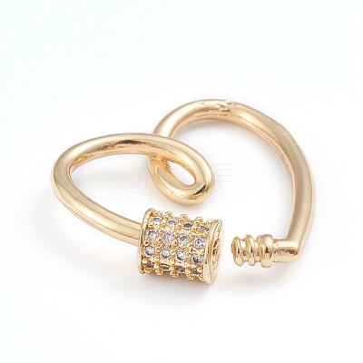 Brass Micro Pave Clear Cubic Zirconia Screw Carabiner Lock Charms X-ZIRC-I041-01G-1