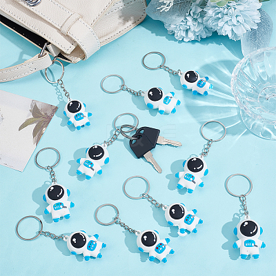 30Pcs 2 Styles Astronaut PVC & Iron Pendant Keychains KEYC-NB0001-84B-1