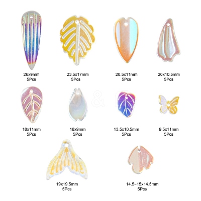 50Pcs 10 Style Transparent Spray Painted Glass Pendants GLAA-FS0001-07-1