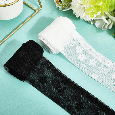 2Pcs 2 Colors Polyester Lace Long Silk Scarf for Women Girls AJEW-GF0011-28C-1