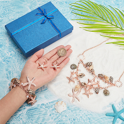 1 Set Iron Starfish & Natural Shell & Plastic Pearl Charm Bracelet & Dangle Earrings & Bib Necklaces Set SJEW-PH0001-15-1