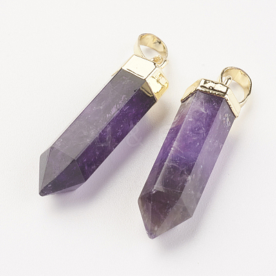 Natural Amethyst Pointed Pendants G-G737-32F-G-1