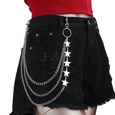 Alloy Star 3 Layered Chain Belts for Pants AJEW-WH20070-010A-1