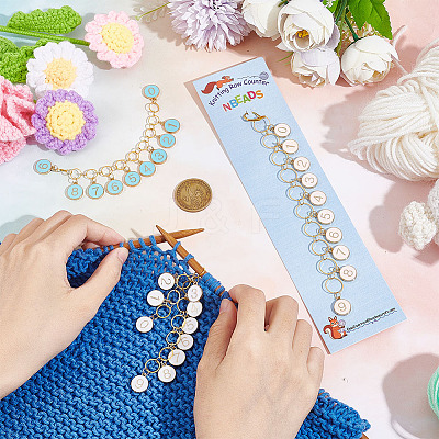 Alloy Enamel Pendant Knitting Row Counter Chains HJEW-AB00377-1