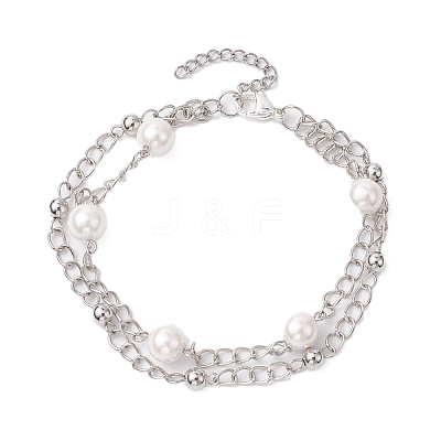 8mm Round Shell Pearl Bead Multi-Strand Bracelets BJEW-JB10315-1