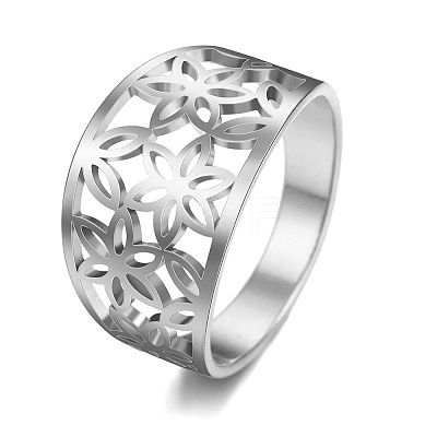 Flower Pattern Hollow Out 304 Stainless Steel Finger Rings FS-WGDCC5F-03-1