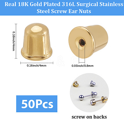 50Pcs 316L Surgical Stainless Steel Ear Nuts STAS-BBC0007-82-1