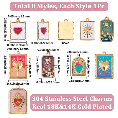 8Pcs 8 Styles Ion Plating(IP) 304 Stainless Steel Pendants STAS-SC0021-19-1