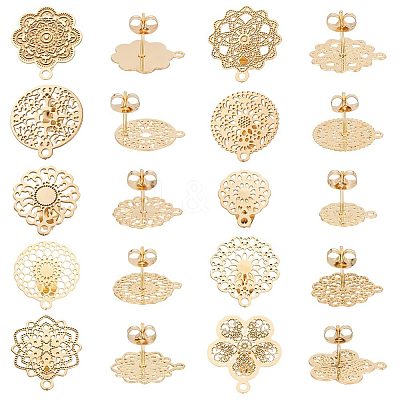 20Pcs 10 Style 304 Stainless Steel Stud Earrings Finding STAS-UN0041-93-1