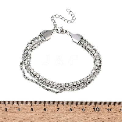 304 Stainless Steel & Rhinestone Rope Chain Double Layer Bracelets for Women BJEW-F540-07P-1