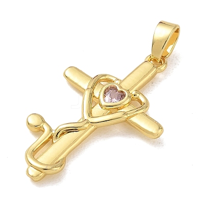 Brass Micro Pave Pink Cubic Zirconia Pendants CU-CBA280C-09G-1