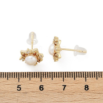 Brass Imitation Pearl Stud Earrings KK-D301-07G-1