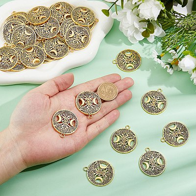 40Pcs Tibetan Style Hollow Alloy Pendants TIBEP-FH0001-29AG-1